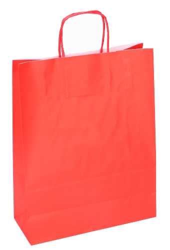 [K1120242] Papieren Draagtas Kassel Met Handvat Rood 26x12x35cm 50stuks