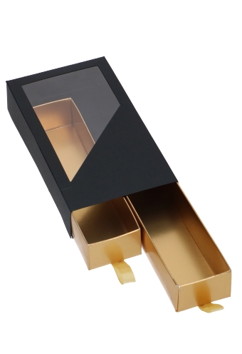 [K1360493] Bonbondoosjes 2 Ladeboxje Zwart Mat & Goud Mat Laag 16x8.6x2.8cm 10st