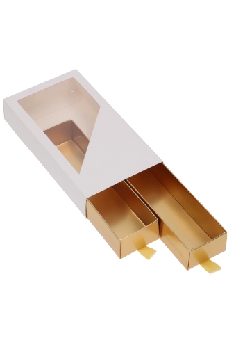 [K1360494] Bonbondoosjes 2 Ladeboxje Wit Mat & Goud Mat Laag 16x8.6x2.8cm 10st