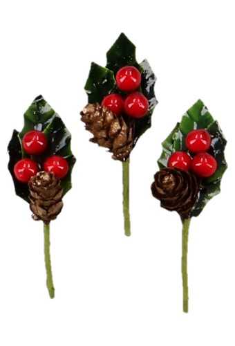 [K1340416] Kado Decoratie Hulsttakje Gelakt & 3 Besjes Dennenappel 8cm 72stuks