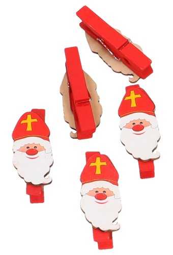 [K1340515] Houten Decoratie Sinterklaas Met Knijper 4x2.5cm 36stuks
