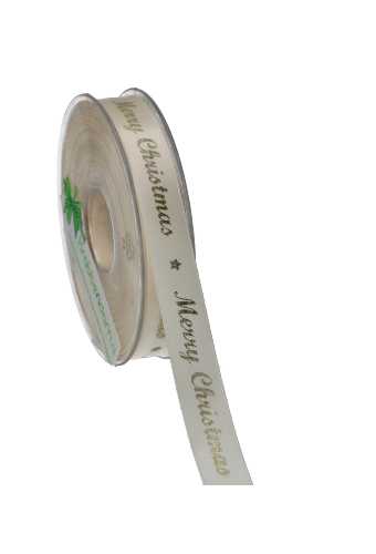 [K1390956] Kadolint Satijn Lint Merry Christmas Champagne & Goud 15mm x 25 meter