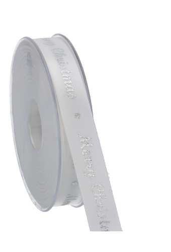 [K1390953] Kadolint Satijn Lint Merry Christmas Wit & Zilver 15mm x 25 meter