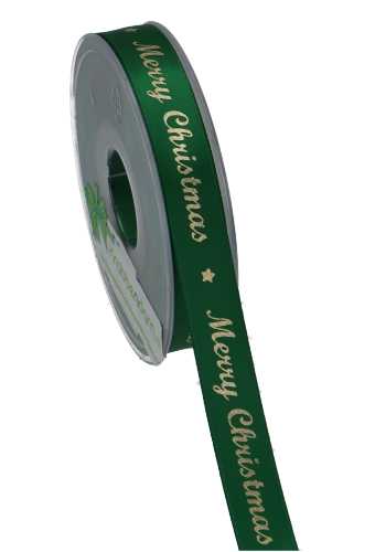 [K1390955] Kadolint Satijn Lint Merry Christmas Groen & Goud 15mm x 25 meter