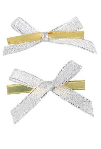 [K1420265] Luxe Strikje Satijn Zilver Flame & Clip 4.5x3cm 300stuks lint 1cm