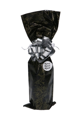[K1171023] Wijnzak Folie Zwart Mat Met Gouden Blad Bedrukking 15x45cm 100stuks