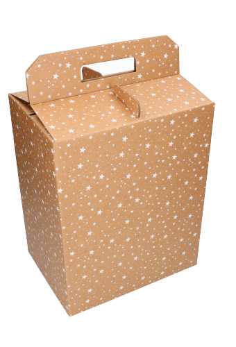 [K1271757] Geschenkdoos Draagbox Naturel Met Sterren 28x20x35cm 50stuks