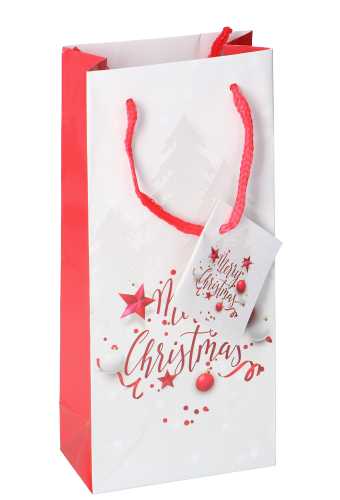[K1330219] Kersttasjes Flesje Piccolo Merry Christmas Time 8.5x5.5x22cm 12stuks