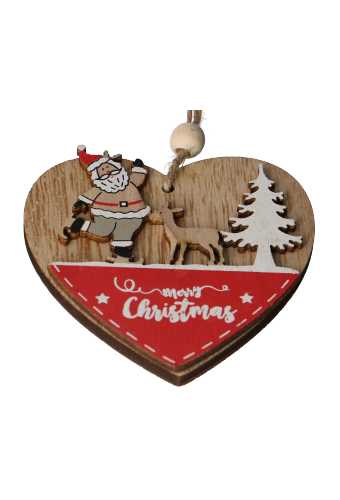 [K1340668] Decoratie Hanger Houten Merry Christmas Hearts & Koord 8cm 1 stuks