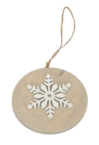 [K1340666] Decoratie Hanger Houten Snow Naturel & Koord 8cm 1 stuks