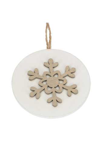 [K1340665] Decoratie Hanger Houten Snow Wit & Koord 8cm 1 stuks
