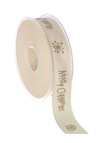 [K1390962] Kadolint Satijn Mat Merry Christmas Creme & Goud 25mm x 15meter