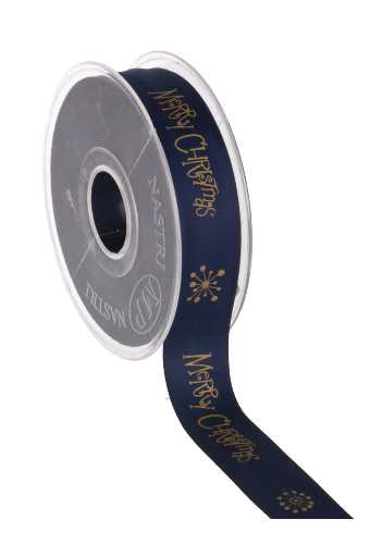 [K1390965] Kadolint Satijn Mat Merry Christmas Blauw & Goud 25mm x 15meter