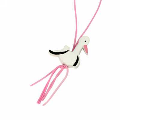 [K1340686] Gelukspoppetjes Geluksbaby Ooievaar Roze Met Koord 3cm 50stuks