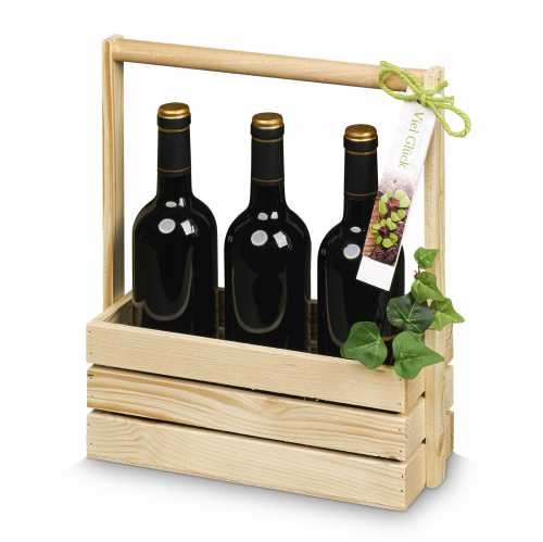 [1171072] Wijnkist Met Houten Hengsel 27.5x10x34cm 3 fles 10stuks