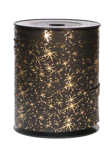 [K1010328] Kerst Krullint Zwart Mat Met Gouden Sterren Regen 10mm x 250 meter