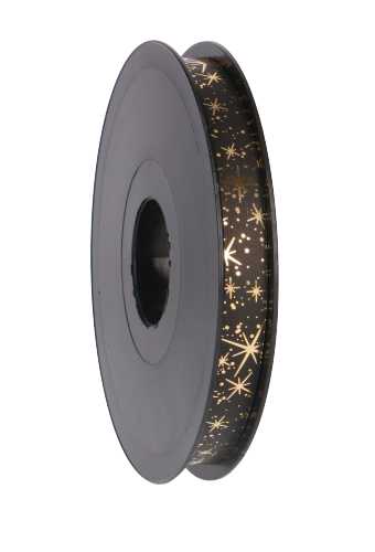 [K1010330] Krullint Zwart Mat Met Gouden Sterren Regen 15mm x 100 meter