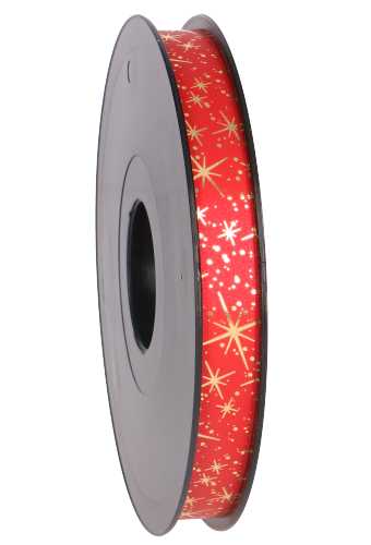 [K1010331] Krullint Rood Mat Met Gouden Sterren Regen 15mm x 100 meter