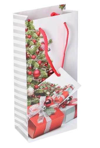 [K1330218] Kersttasjes Flesje Piccolo Wrapped Gift 8.5x5.5x22cm 12stuks