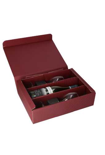 [1171041] Wijndoos Modern Bordeaux 36x25x9cm 25st & 2x Glasinlay Zwart 50stuks