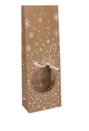 [K1240212] Blokbodemzakjes Kraft & Venster Kerstbal 10x5.5x28.5cm 100stuks
