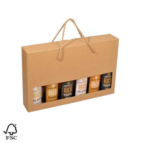 [1180099] Bierverpakking Kraft voor 6 flesjes Bier 33cl met koord FSC® 50stuk