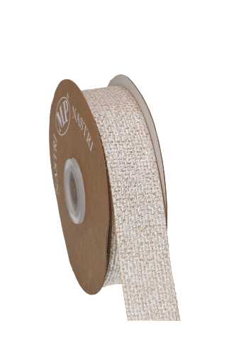 [K1390996] Geschenklint Jute Zilver Metallic Bedrukt 25mm x 10meter