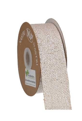 [K1390998] Geschenklint Jute Zilver Metallic Bedrukt 40mm x 10meter