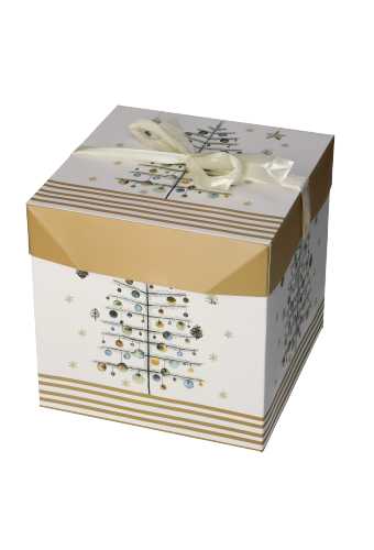 [K1230198] Kerstgeschenkdoos Christmas Tree Goud & Lint 21.5x21.5x21.5cm 12stuks