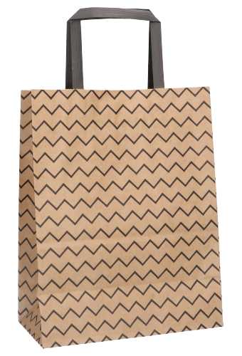 [K1120251] Papieren Draagtas Nature Kraft & Black Triangel 26.5x13.5x32.5cm 12st