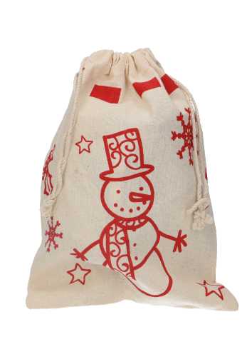 [K1330276] Kerstzakjes Katoen Blanco Sneeuwpop met Sneeuw 18x25cm 10stuks