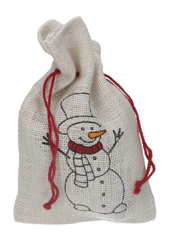[K1330284] Kerstzakjes Jute Wit Merry Christmas Snowman 18x28cm 12stuks