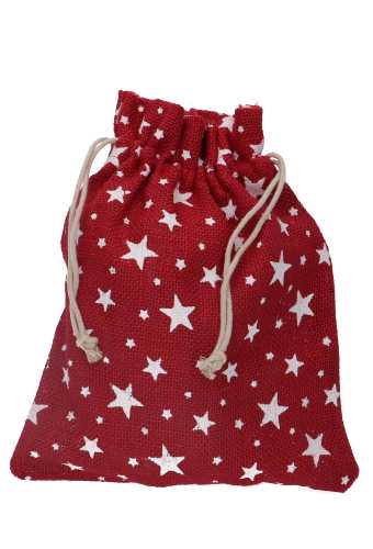 [K1330283] Kerstzakjes Jute Rood Stars 38x50cm 10stuks