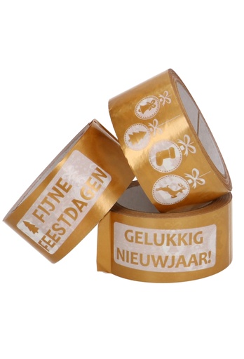 [K1030038] Bedrukt Tape Fijne Feestdagen Goud Tape 50mm x 66meter  1 stuk