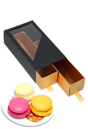 [K1360507] Macarondoosjes 2 Ladeboxje Zwart Mat & Goud Mat 16x8.6x4.5cm 10stuks