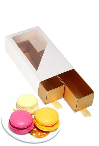 [K1360508] Macarondoosjes 2 Ladeboxje Wit Mat & Goud Mat 16x8.6x4.5cm 10stuks