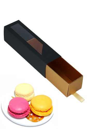 [K1360505] Macarondoosjes 1 Ladeboxje Zwart Mat & Goud Mat 16x4.3x4.5cm 10stuks