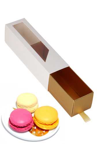 [K1360506] Macarondoosjes 1 Ladeboxje Wit Mat & Goud Mat 16x4.3x4.5cm 10stuks