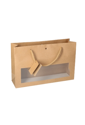 [K1110720] Kadotasjes Lenno Met Handvat & Venster Kraft 28x8x18cm 12stuks