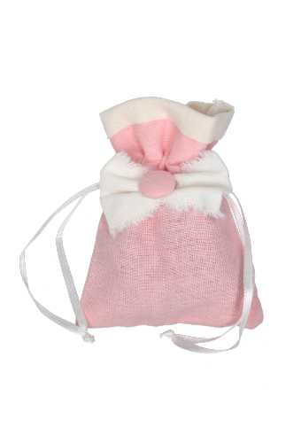 [K1070881] Kadozakjes Stof Linnen Roze Met Strikje & Koord 8cm x 10cm 10stuks