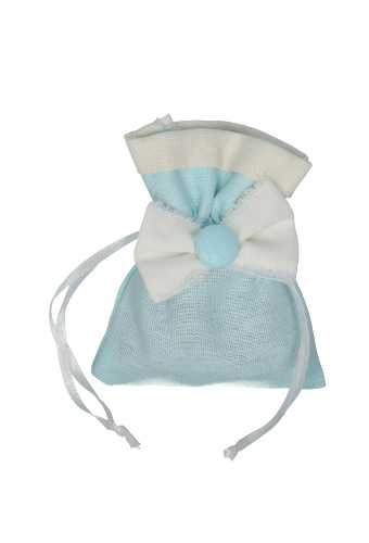 [K1070882] Kadozakjes Stof Linnen Blauw Met Strikje & Koord 8cm x 10cm 10stuks