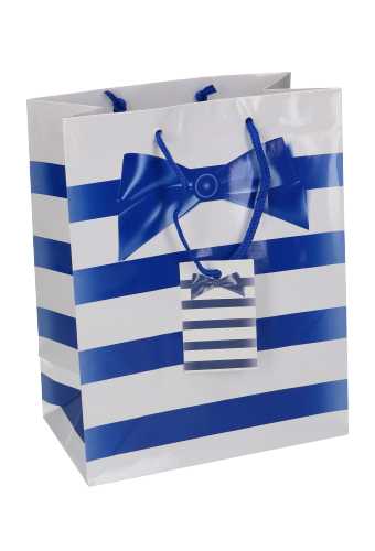 [K1110054] Kadotasjes Everyday Medium Blue Line and Bow 18x10x23cm 12stuks