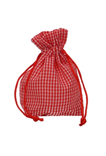 [K1070184] OPRUIMING Kadozakjes Katoen Ruit Rood Met Koord 11x11cm 10 stuks