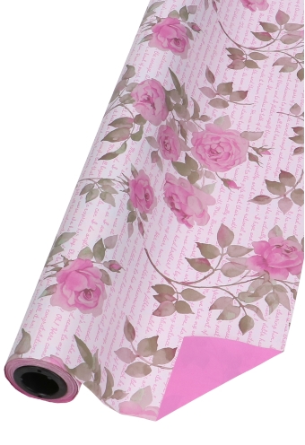 [K1080113] Kadofolie Dubbelzijdig Roze & Roze Rozen en 70cm x 50meter OP IS OP