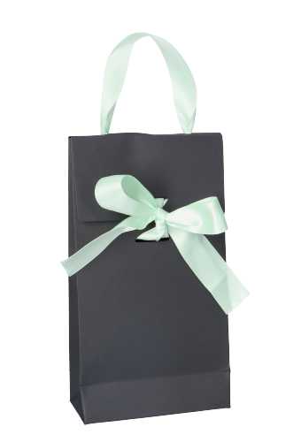 [K1070906] Kadotasjes Pisa Black & Mint Groen Met Satijnlint 10x6x22cm 25stuks
