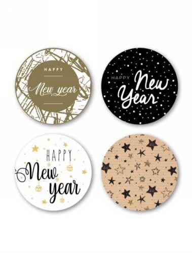 [K1210194] Luxe Etiketten Kerst Happy New Year 4cm 4x 125stuks