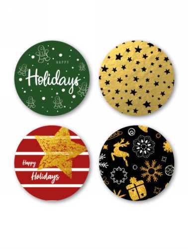 [K1210201] Luxe Etiketten Kerst Happy Holidays 4cm 4x 125stuks