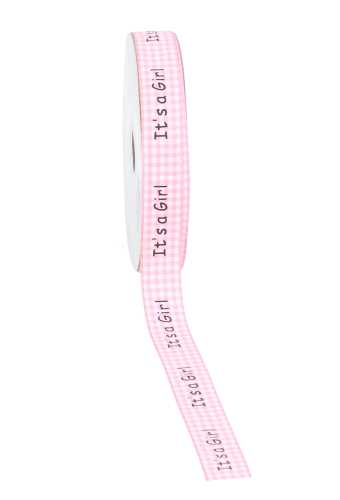 [K8719200] Stoffen Ruitjeslint It's A Girl Roze 16mm x 22meter