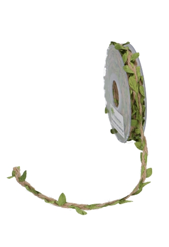 [K1391017] Geschenklint Koord Jute Naturel  & Groen Leaves 30mm x 10meter