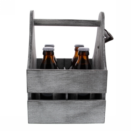 [177013] Bierverpakking Vierkante 4 Fles & Flesopener grijs 21.5x19.5x27cm 12st